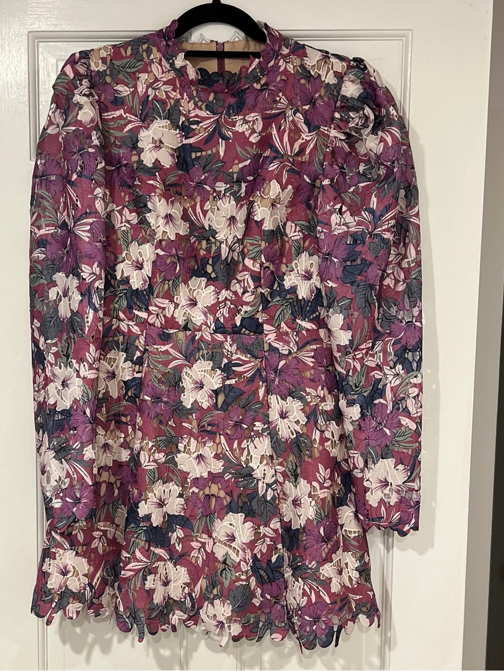 NWT ELLIATT BASTA Long Sleeve, High Collar, Floral, Mini Dress. Rich Purple. Med - Picture 6 of 10